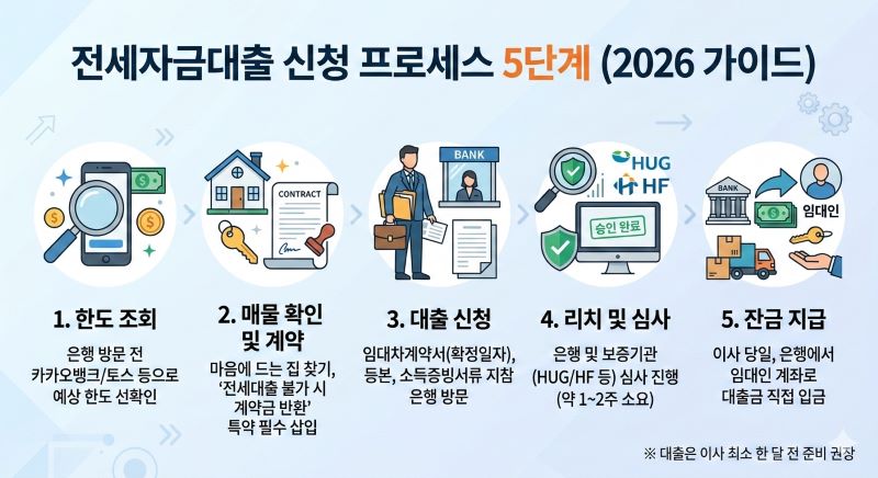 전세자금대출 신청 프로세스 인포그래픽